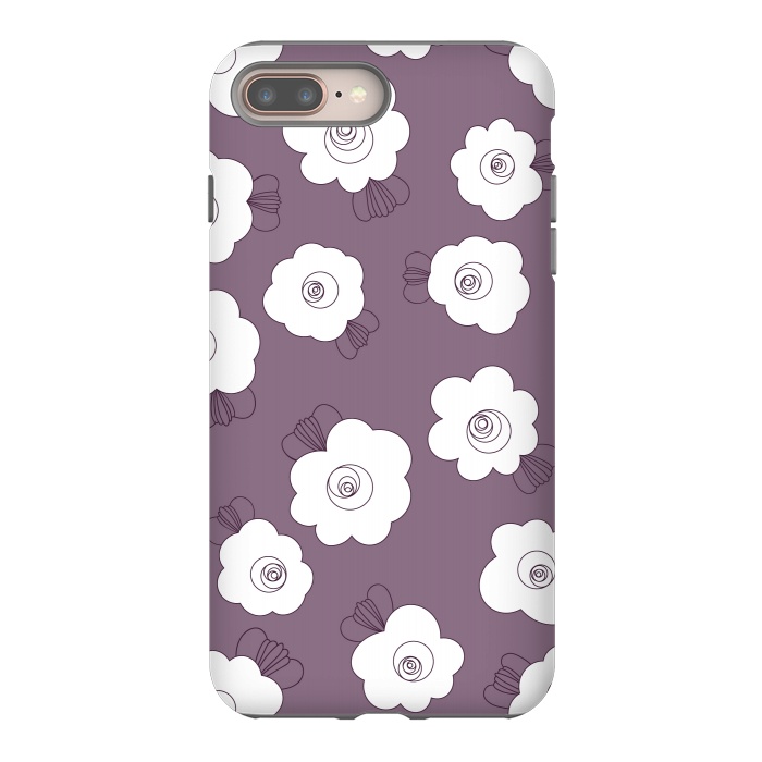 iPhone 7 plus StrongFit Fluffy Flowers - White on Grape Purple by Paula Ohreen