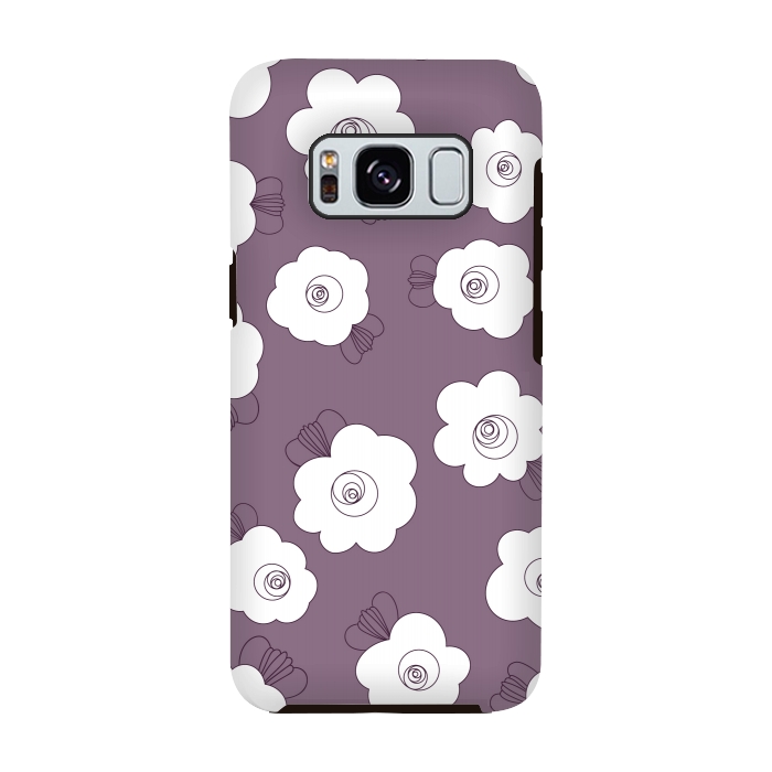 Galaxy S8 StrongFit Fluffy Flowers - White on Grape Purple by Paula Ohreen