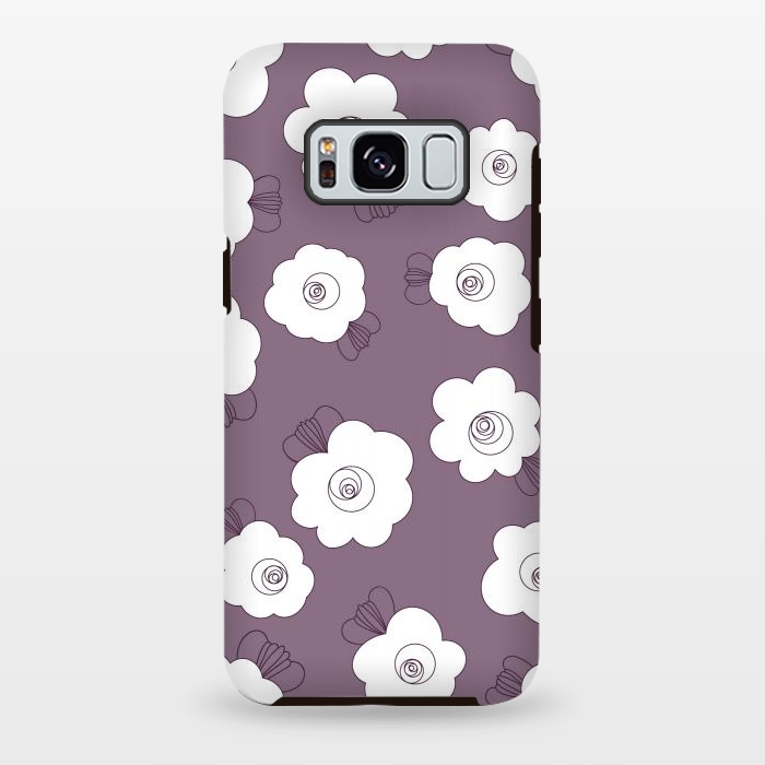 Galaxy S8 plus StrongFit Fluffy Flowers - White on Grape Purple by Paula Ohreen