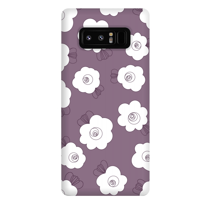 Galaxy Note 8 StrongFit Fluffy Flowers - White on Grape Purple by Paula Ohreen