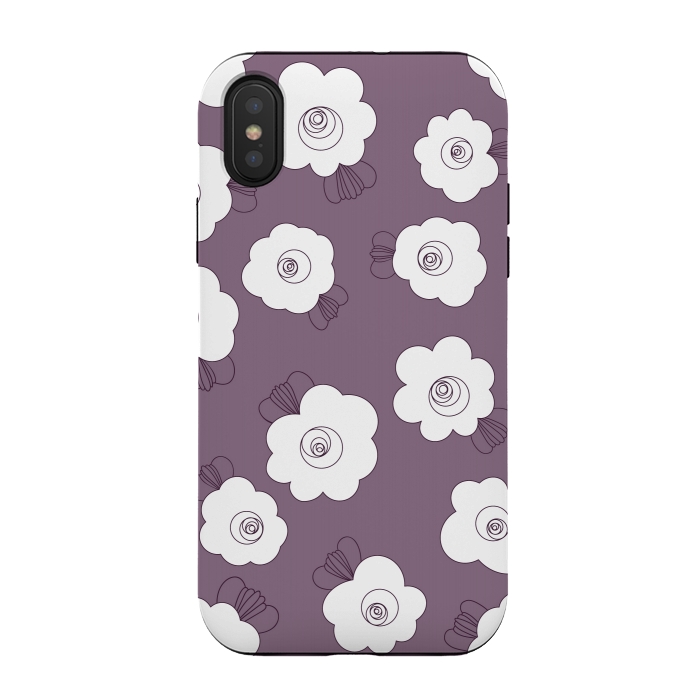 iPhone Xs / X StrongFit Fluffy Flowers - White on Grape Purple by Paula Ohreen
