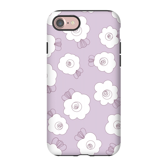 iPhone 7 StrongFit Fluffy Flowers - White on Lilac by Paula Ohreen