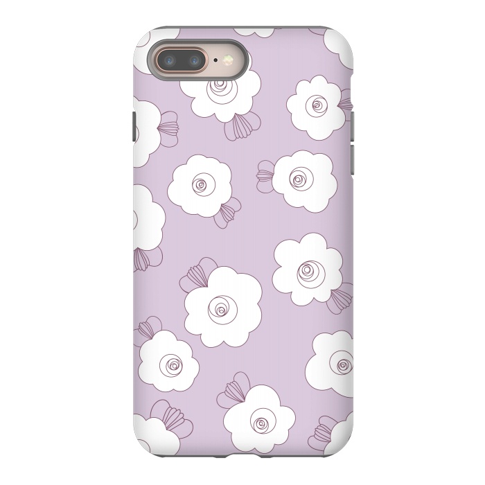 iPhone 7 plus StrongFit Fluffy Flowers - White on Lilac by Paula Ohreen