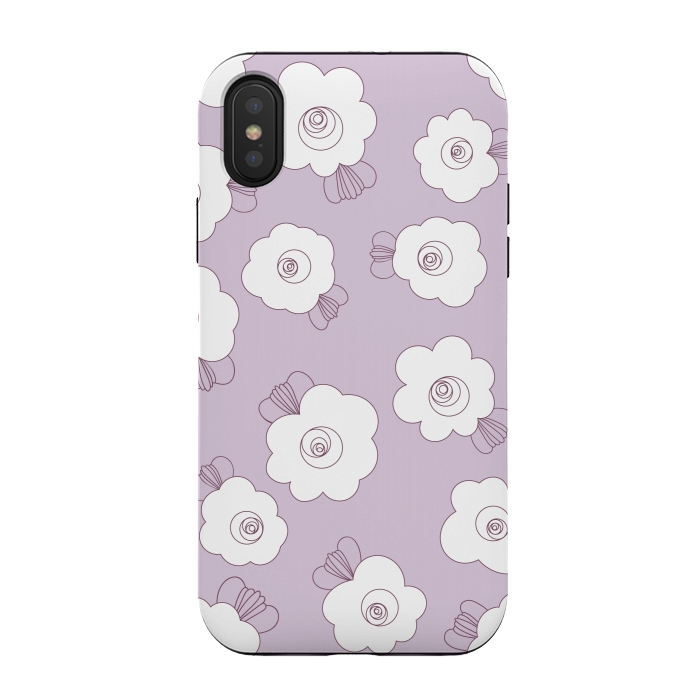 iPhone Xs / X StrongFit Fluffy Flowers - White on Lilac by Paula Ohreen