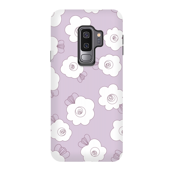 Galaxy S9 plus StrongFit Fluffy Flowers - White on Lilac by Paula Ohreen