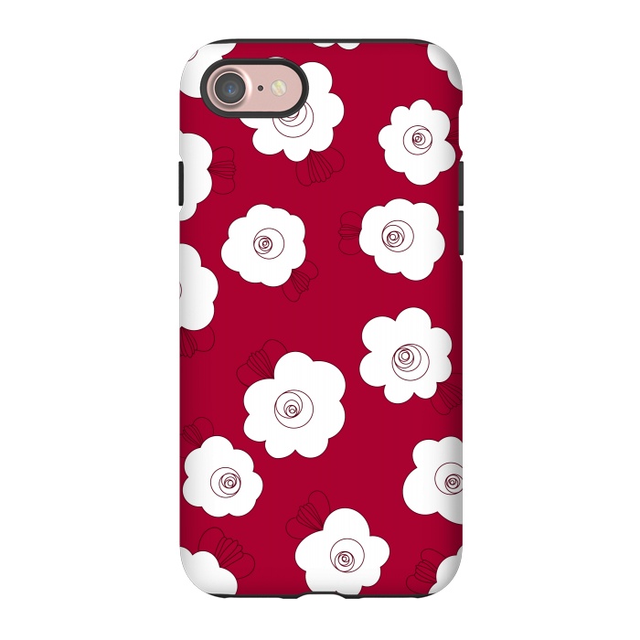 iPhone 7 StrongFit Fluffy Flowers - White on Red by Paula Ohreen