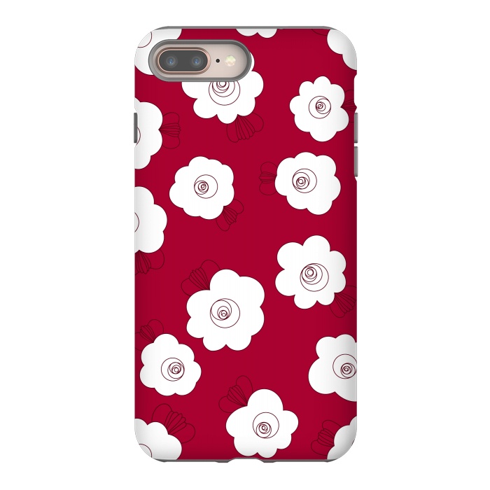 iPhone 7 plus StrongFit Fluffy Flowers - White on Red by Paula Ohreen
