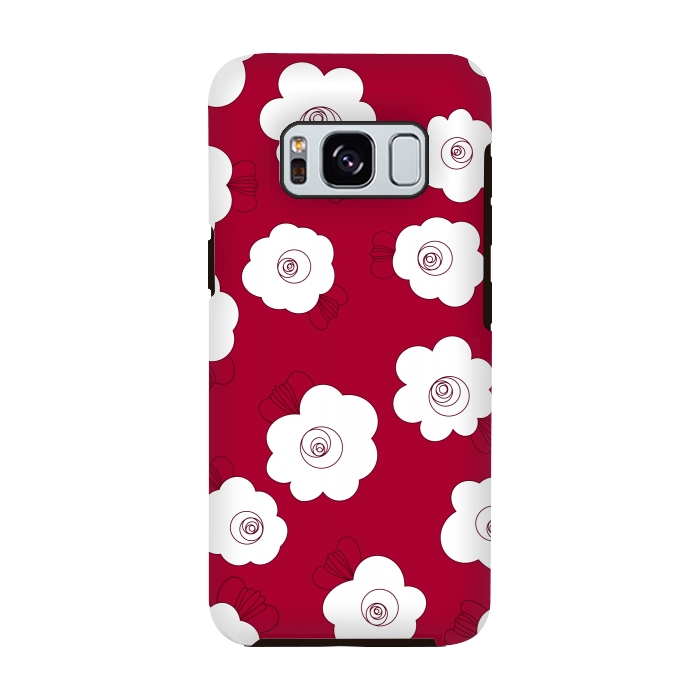 Galaxy S8 StrongFit Fluffy Flowers - White on Red by Paula Ohreen