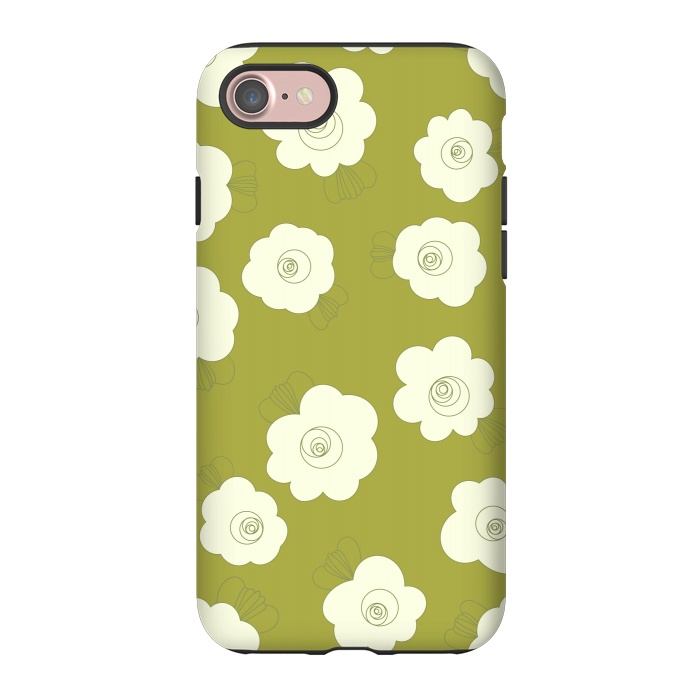 iPhone 7 StrongFit Fluffy Flowers - White on Grass Green by Paula Ohreen