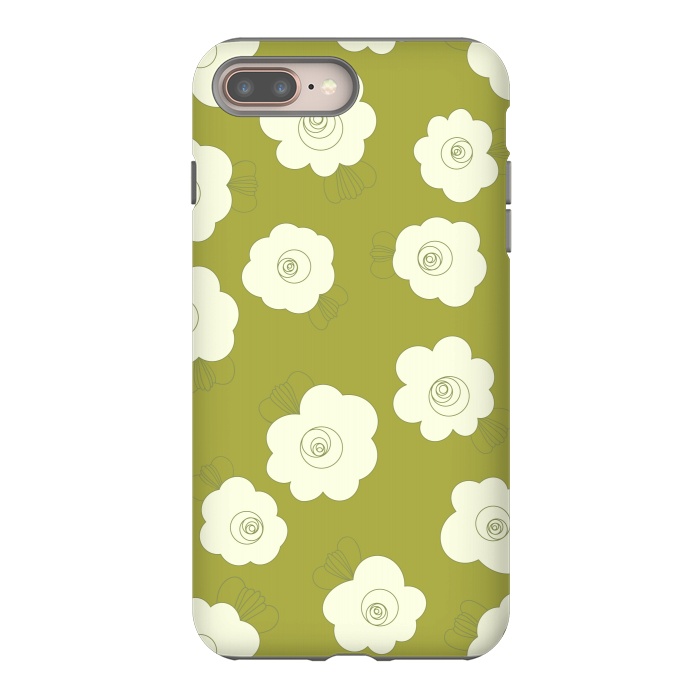 iPhone 7 plus StrongFit Fluffy Flowers - White on Grass Green by Paula Ohreen