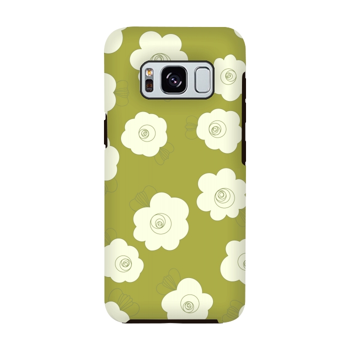 Galaxy S8 StrongFit Fluffy Flowers - White on Grass Green by Paula Ohreen