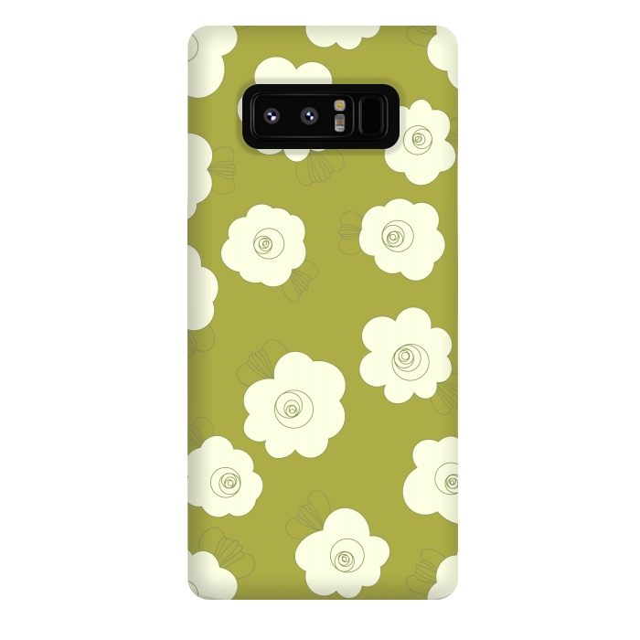 Galaxy Note 8 StrongFit Fluffy Flowers - White on Grass Green by Paula Ohreen