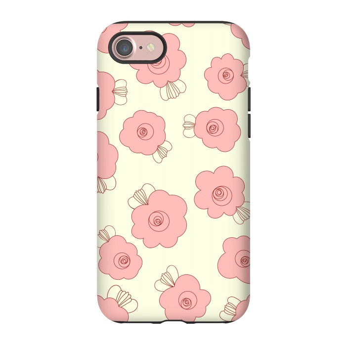 iPhone 7 StrongFit Fluffy Flowers - Pink on Cream by Paula Ohreen