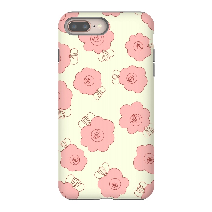 iPhone 7 plus StrongFit Fluffy Flowers - Pink on Cream by Paula Ohreen