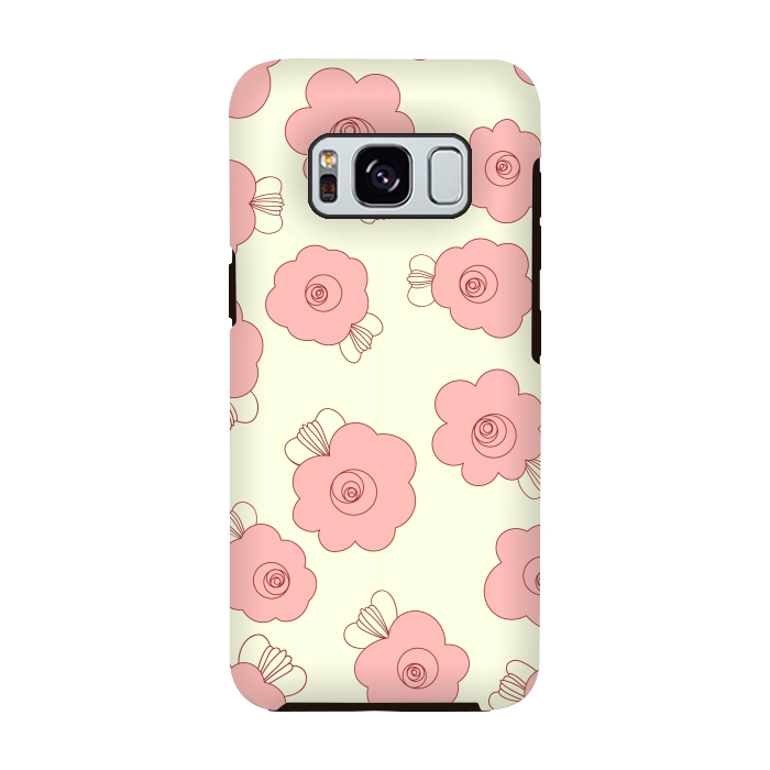 Galaxy S8 StrongFit Fluffy Flowers - Pink on Cream by Paula Ohreen