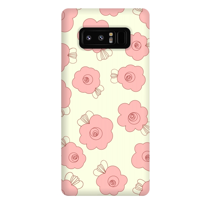 Galaxy Note 8 StrongFit Fluffy Flowers - Pink on Cream by Paula Ohreen