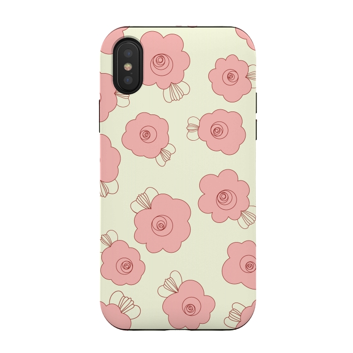 iPhone Xs / X StrongFit Fluffy Flowers - Pink on Cream by Paula Ohreen