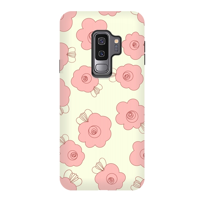 Galaxy S9 plus StrongFit Fluffy Flowers - Pink on Cream by Paula Ohreen