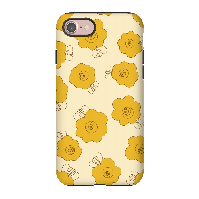 iPhone 7 StrongFit Fluffy Flowers - Mustard on Lemon Yellow by Paula Ohreen