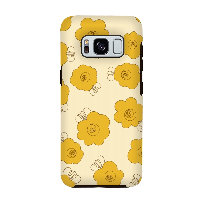 Galaxy S8 StrongFit Fluffy Flowers - Mustard on Lemon Yellow by Paula Ohreen