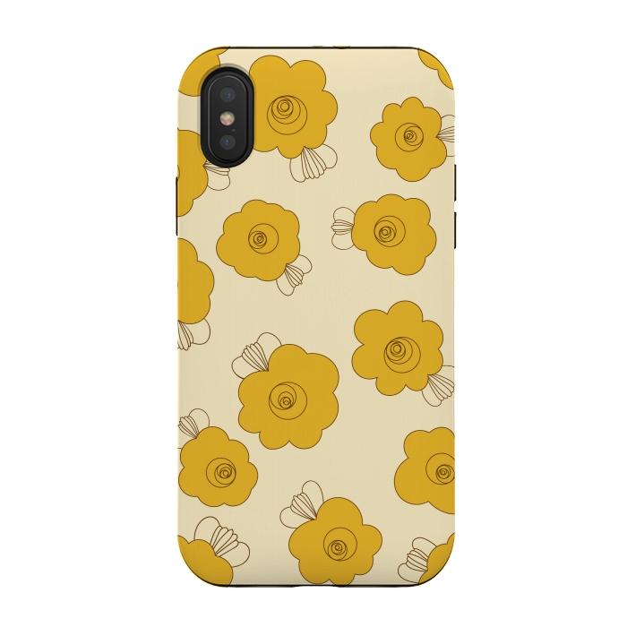 iPhone Xs / X StrongFit Fluffy Flowers - Mustard on Lemon Yellow by Paula Ohreen