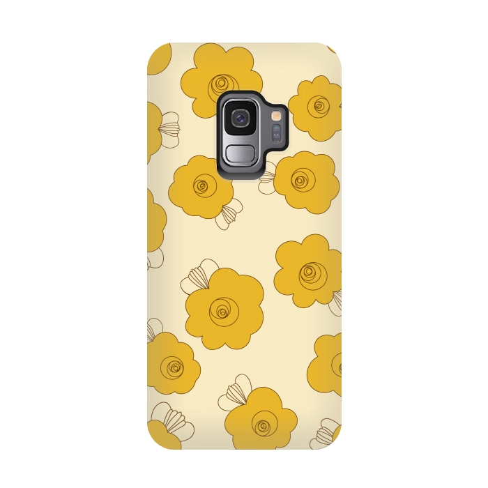 Galaxy S9 StrongFit Fluffy Flowers - Mustard on Lemon Yellow by Paula Ohreen