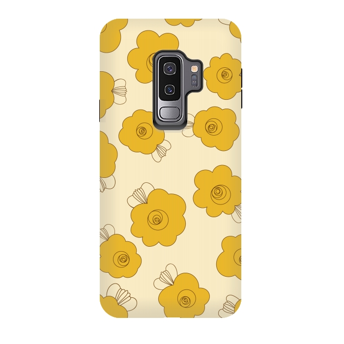 Galaxy S9 plus StrongFit Fluffy Flowers - Mustard on Lemon Yellow by Paula Ohreen