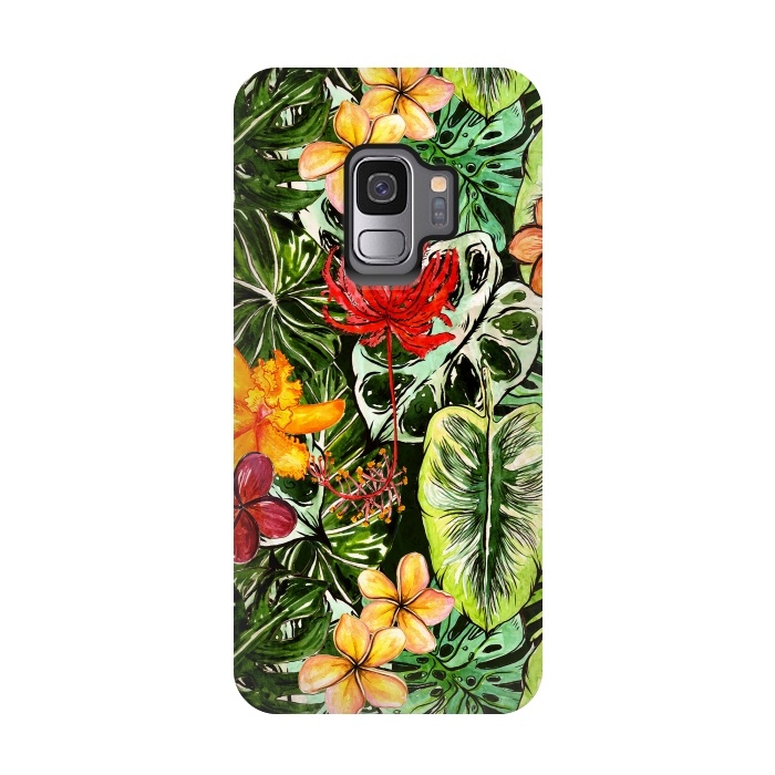 Galaxy S9 StrongFit Vintage Tropical Flower Jungle Pattern by  Utart