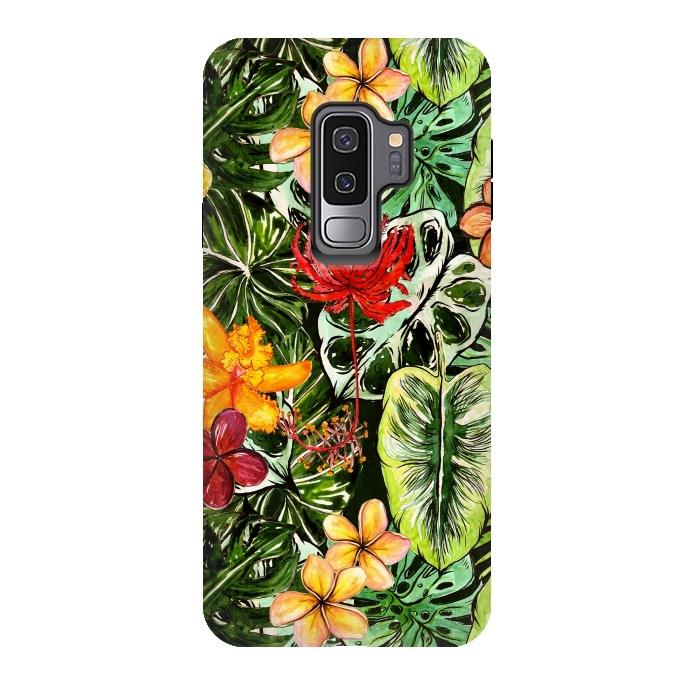 Galaxy S9 plus StrongFit Vintage Tropical Flower Jungle Pattern by  Utart