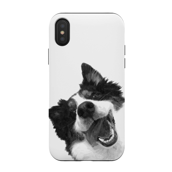iPhone Xs / X StrongFit Black and White Happy Dog by Alemi
