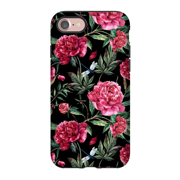 iPhone 7 StrongFit Pink Peonies on Black by  Utart