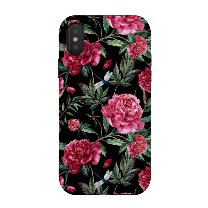 iPhone Xs / X StrongFit Pink Peonies on Black by  Utart