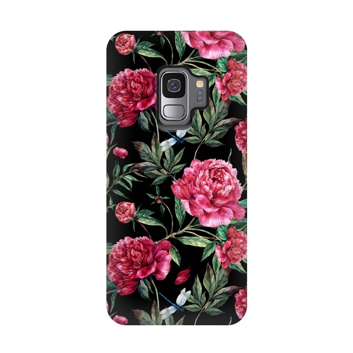 Galaxy S9 StrongFit Pink Peonies on Black by  Utart