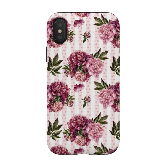 iPhone Xs / X StrongFit Vintage Pink Peony Pattern by  Utart