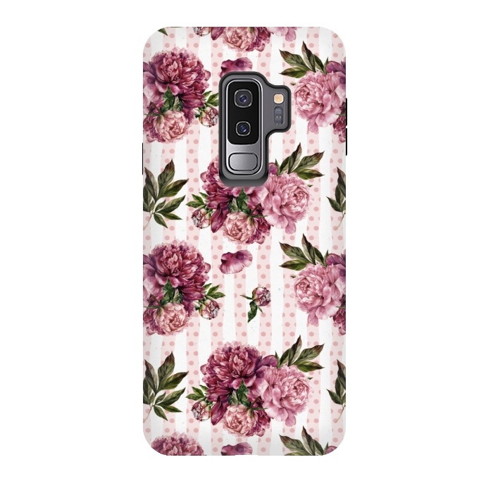 Galaxy S9 plus StrongFit Vintage Pink Peony Pattern by  Utart