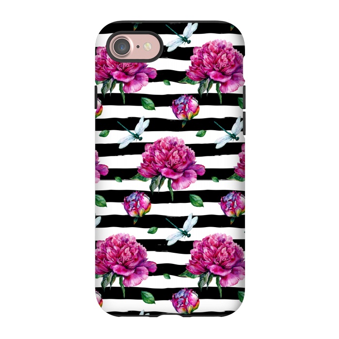 iPhone 7 StrongFit Black Stripes and Peonies by  Utart