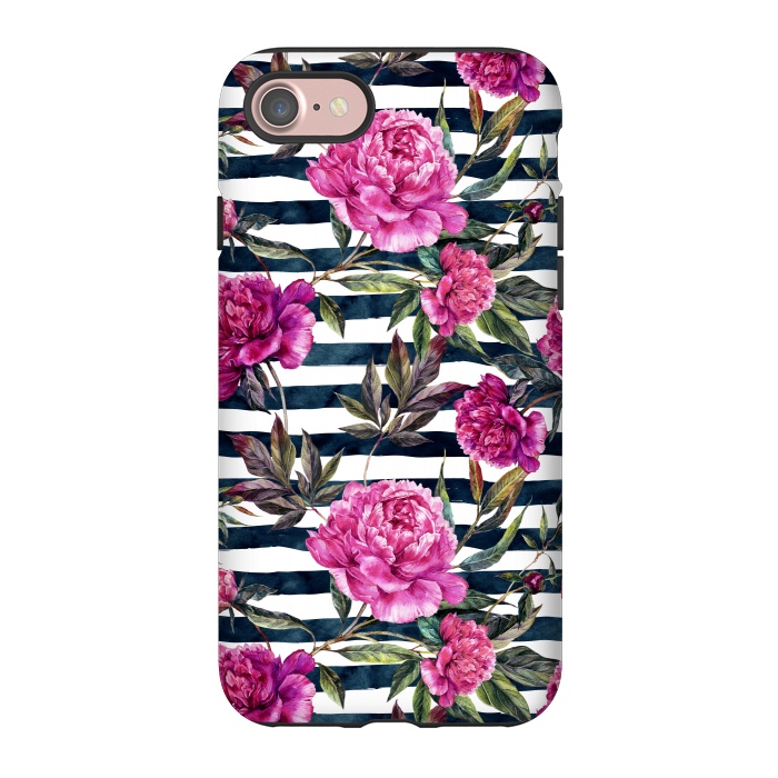 iPhone 7 StrongFit Pink peonies and black stripes by  Utart