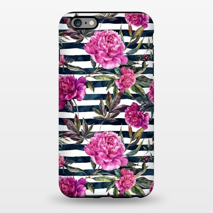 iPhone 6/6s plus StrongFit Pink peonies and black stripes by  Utart
