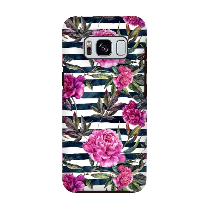 Galaxy S8 StrongFit Pink peonies and black stripes by  Utart