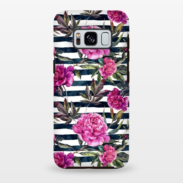 Galaxy S8 plus StrongFit Pink peonies and black stripes by  Utart