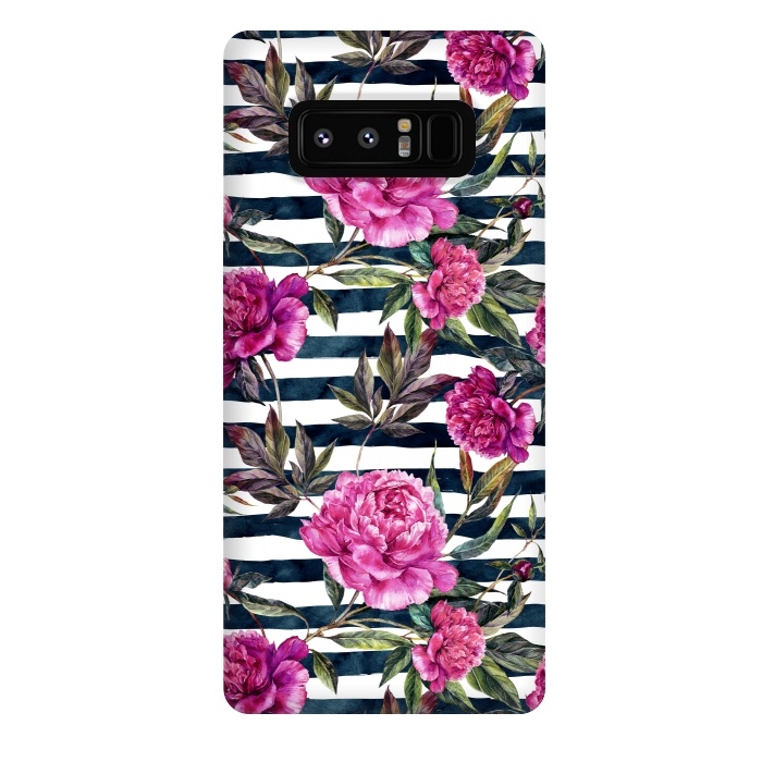 Galaxy Note 8 StrongFit Pink peonies and black stripes by  Utart