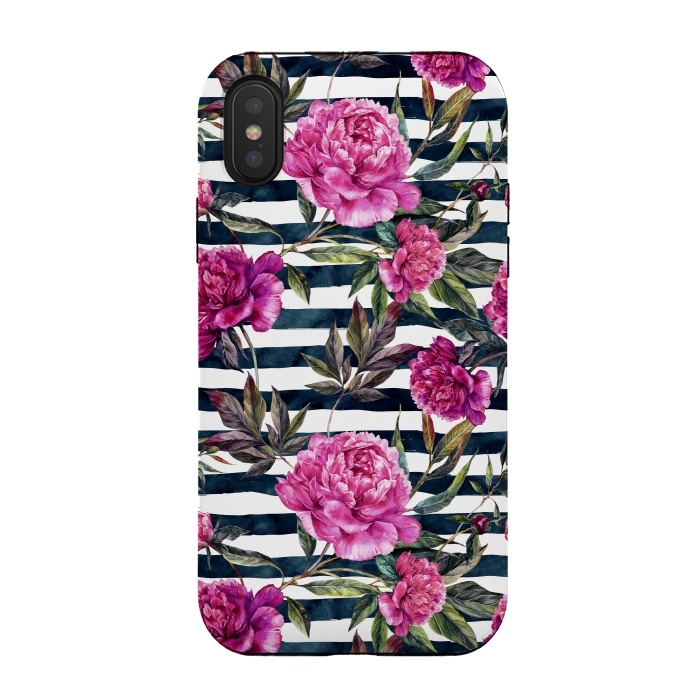 iPhone Xs / X StrongFit Pink peonies and black stripes by  Utart