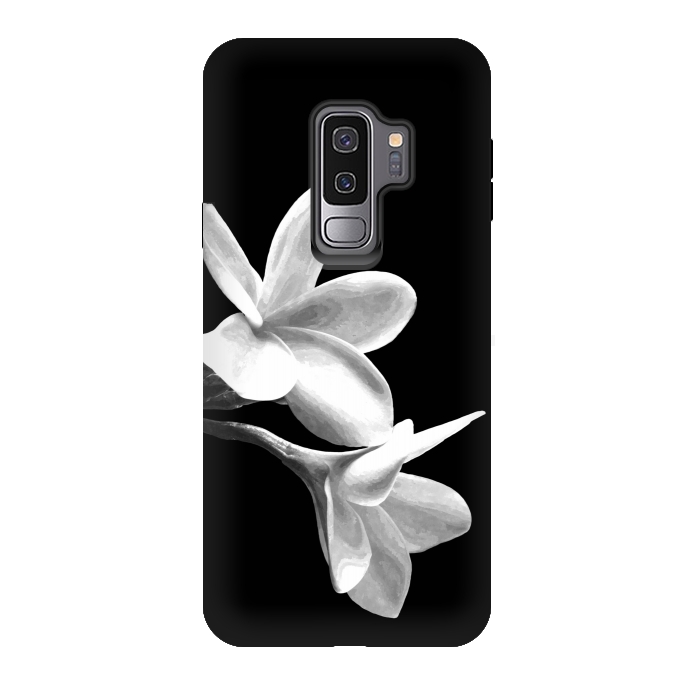 Galaxy S9 plus StrongFit White Flowers Black Background by Alemi