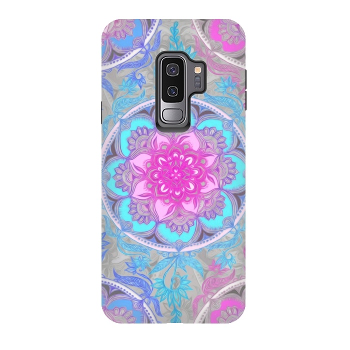 Galaxy S9 plus StrongFit Pink, Purple and Turquoise Super Boho Medallions by Micklyn Le Feuvre