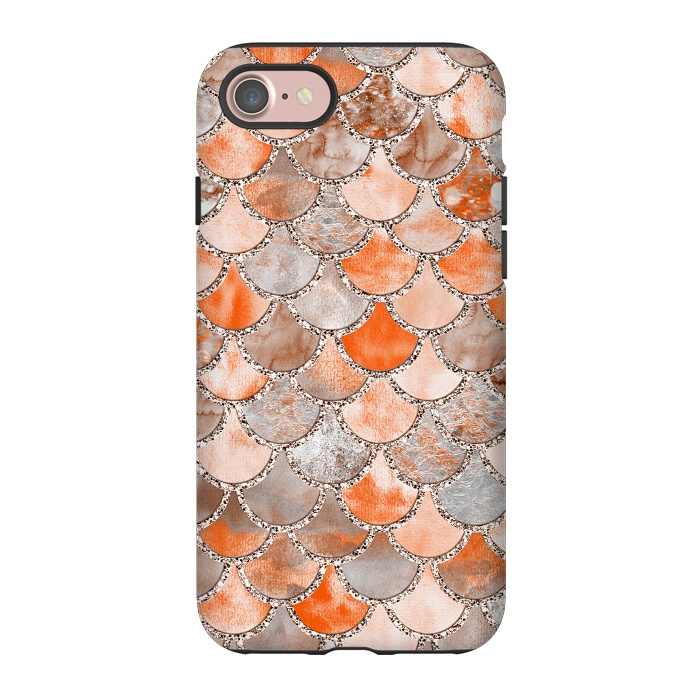 iPhone 7 StrongFit Salmon Peach and Silver Glitter WAtercolor Mermaid Scales by  Utart