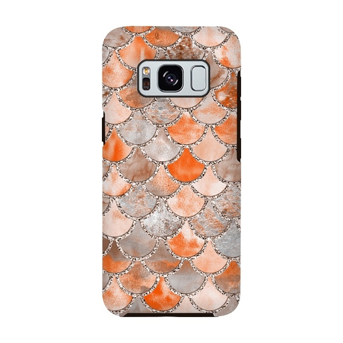 Galaxy S8 StrongFit Salmon Peach and Silver Glitter WAtercolor Mermaid Scales by  Utart