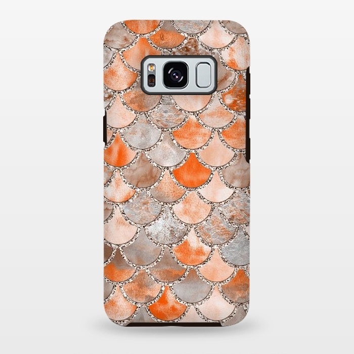 Galaxy S8 plus StrongFit Salmon Peach and Silver Glitter WAtercolor Mermaid Scales by  Utart