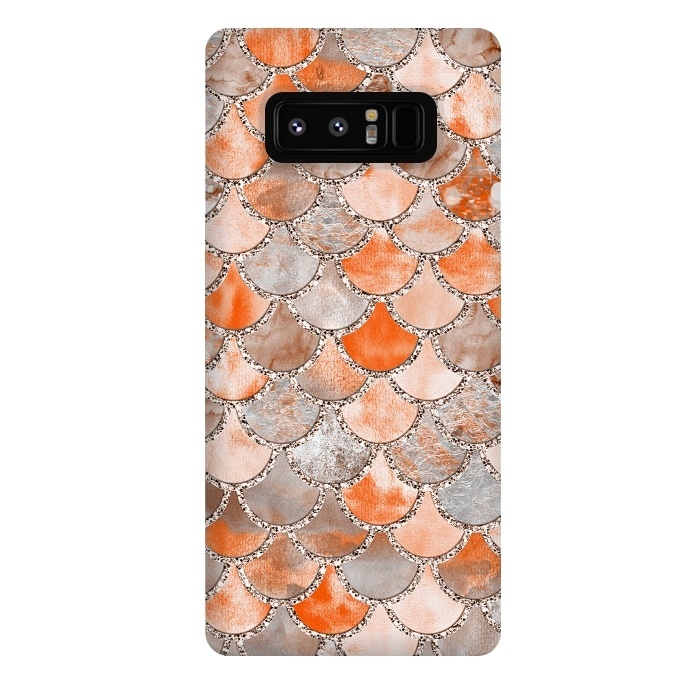 Galaxy Note 8 StrongFit Salmon Peach and Silver Glitter WAtercolor Mermaid Scales by  Utart