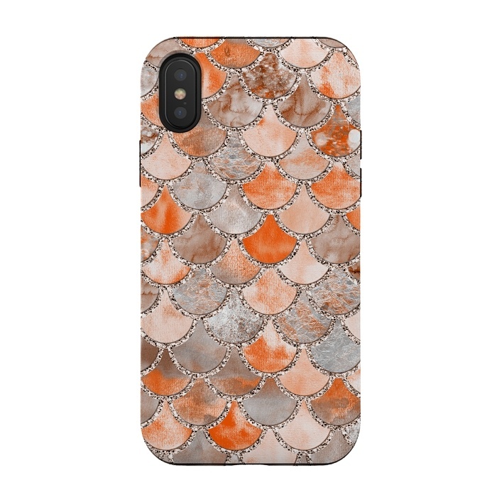 iPhone Xs / X StrongFit Salmon Peach and Silver Glitter WAtercolor Mermaid Scales by  Utart