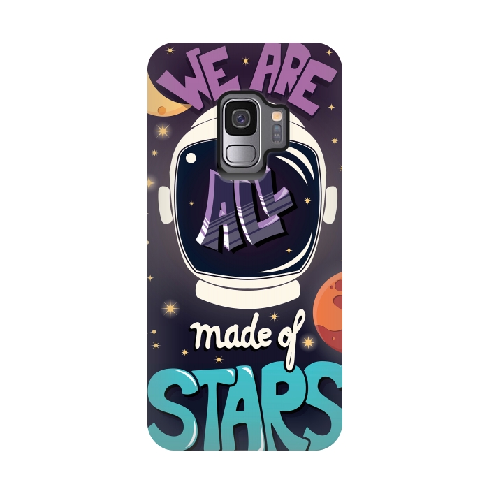 Galaxy S9 StrongFit We are all made of stars, typography modern poster design with astronaut helmet and night sky by Jelena Obradovic